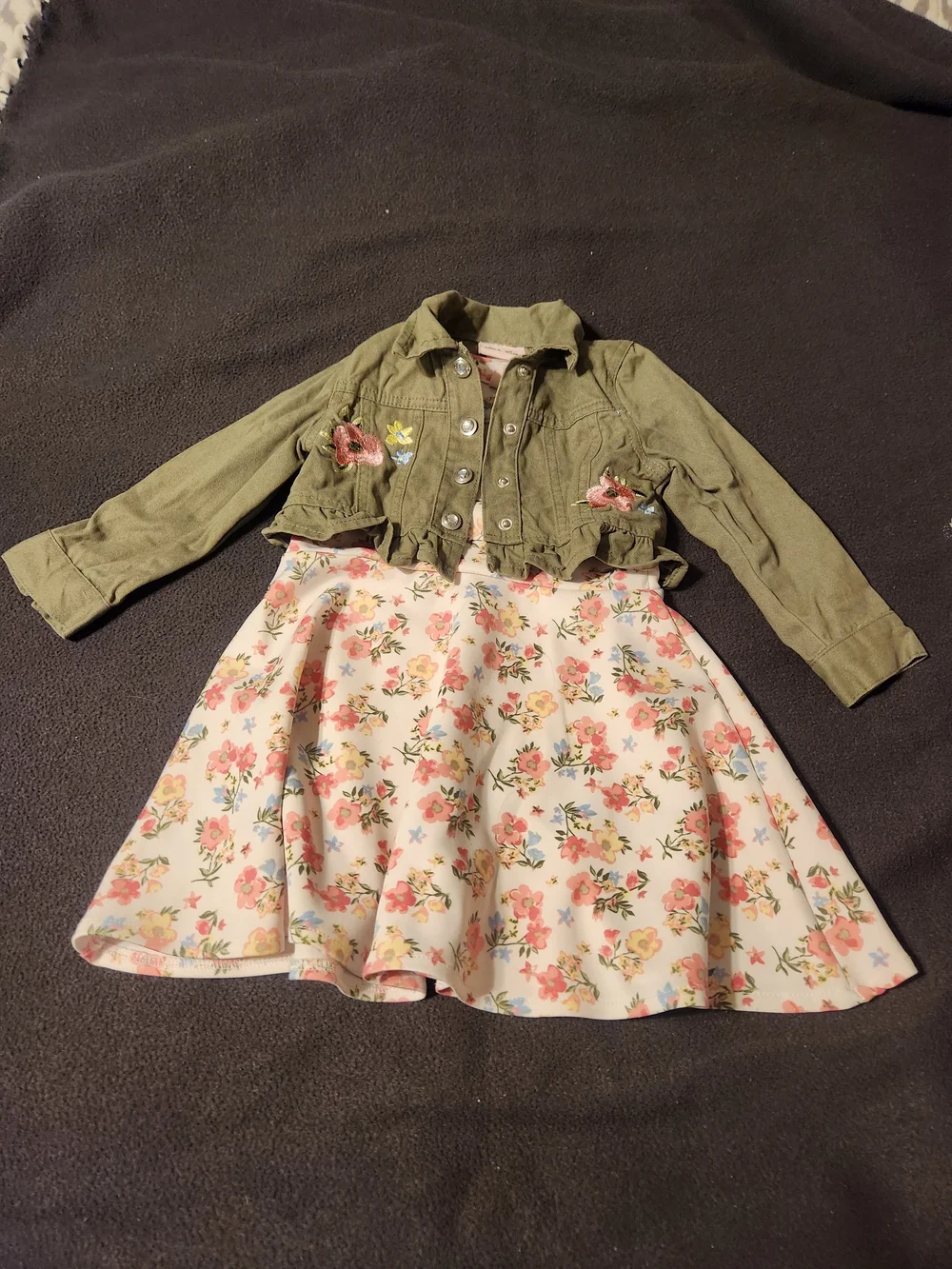 Little Lass White Floral Dress with Olive Jacket - Picture 1 of 3